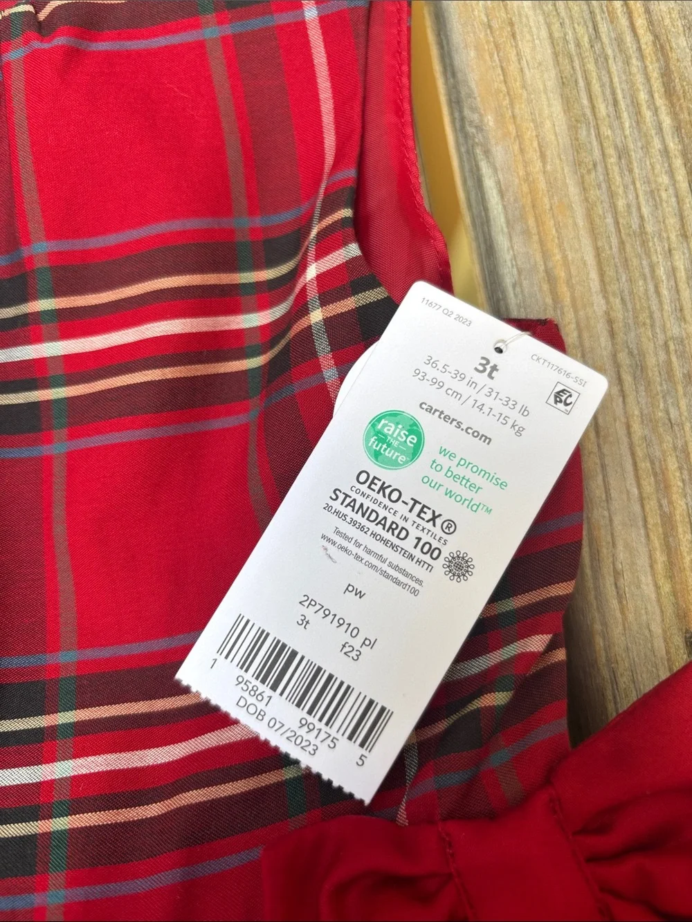 CARTERS | Red Plaid Bow Pleated Sleeveless Festive Toddler Holiday Dress Size 3T